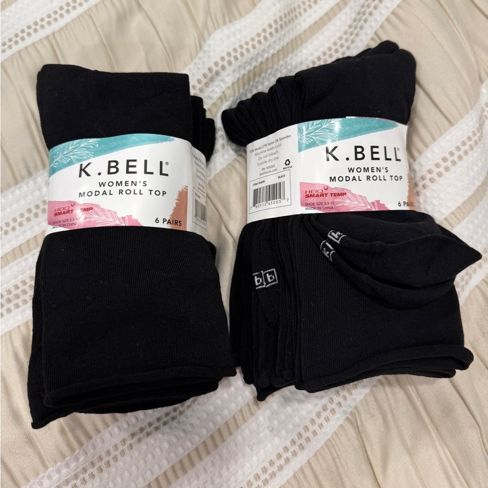 K. Bell Women’s 12 Pairs of Roll Top Modal Socks New